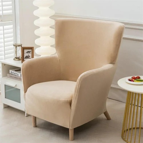 Aksamitny pokrowiec na fotel uszak IKEA OSKARSHAMN - Beżowy.jpeg