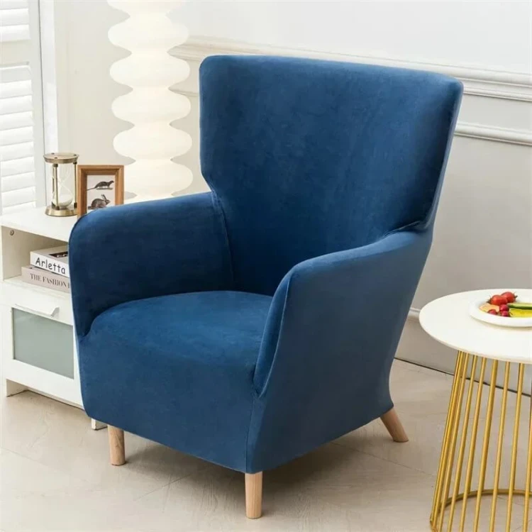 Aksamitny pokrowiec na fotel uszak IKEA OSKARSHAMN - Deep Blue.jpeg