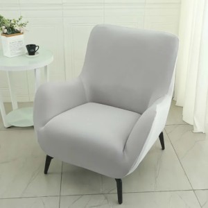 POKROWIEC NA FOTEL Z USZAMI - GŁADKI - Jasnoszary