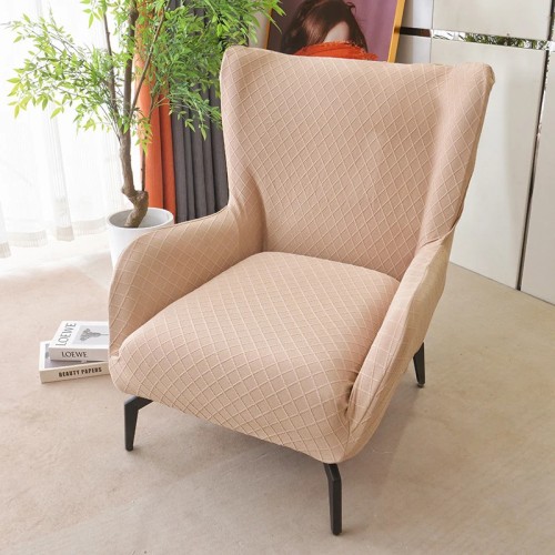 POKROWIEC NA FOTEL Z USZAMI - ŻAKARDOWY - ROMB - Beżowy.jpeg