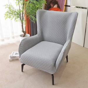 POKROWIEC NA FOTEL Z USZAMI - ŻAKARDOWY - ROMB - Jasnoszary