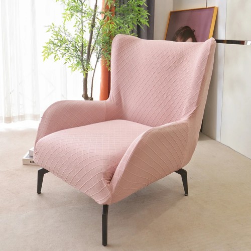 POKROWIEC NA FOTEL Z USZAMI - ŻAKARDOWY - ROMB - Różowy.jpeg