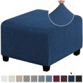 Pokrowiec na podnóżek pufę  kwadratowy - żakardowy - kratka - Navy Blue.jpeg