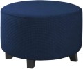 Żakardowy pokrowiec na okrągłą pufę podnóżek - kratka - Navy Blue.jpeg