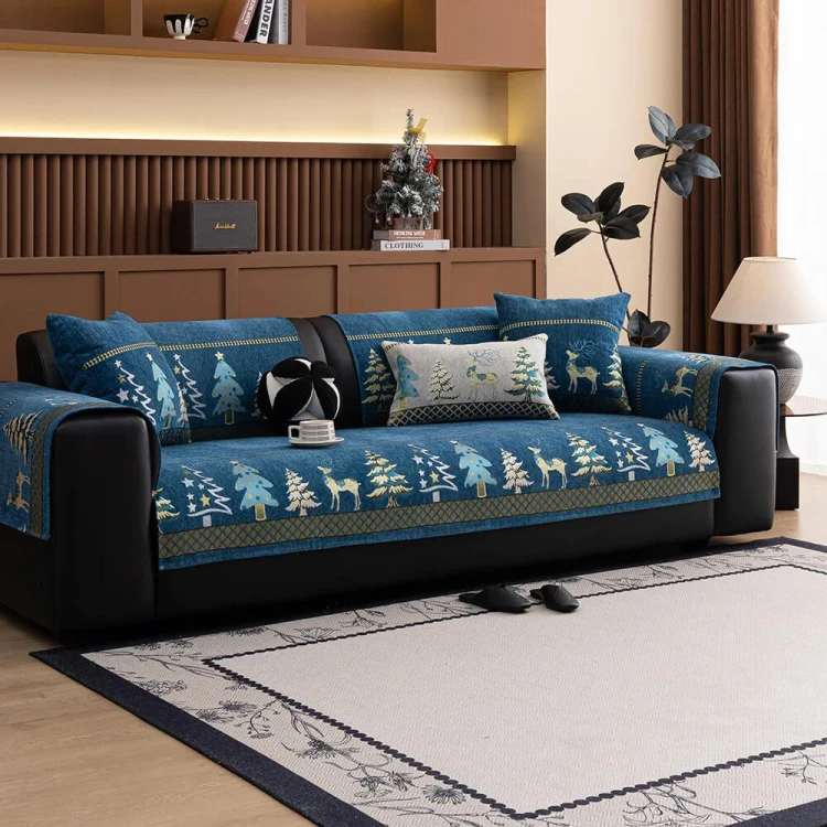 Świąteczna uniwersalna narzuta na narożnik - kanapę - fotel - Navidad - Azul.jpeg