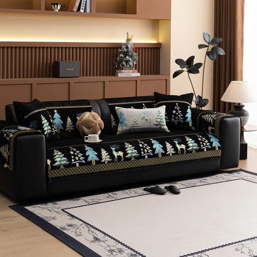 Świąteczna uniwersalna narzuta na narożnik - kanapę - fotel - Navidad - Negra.jpeg