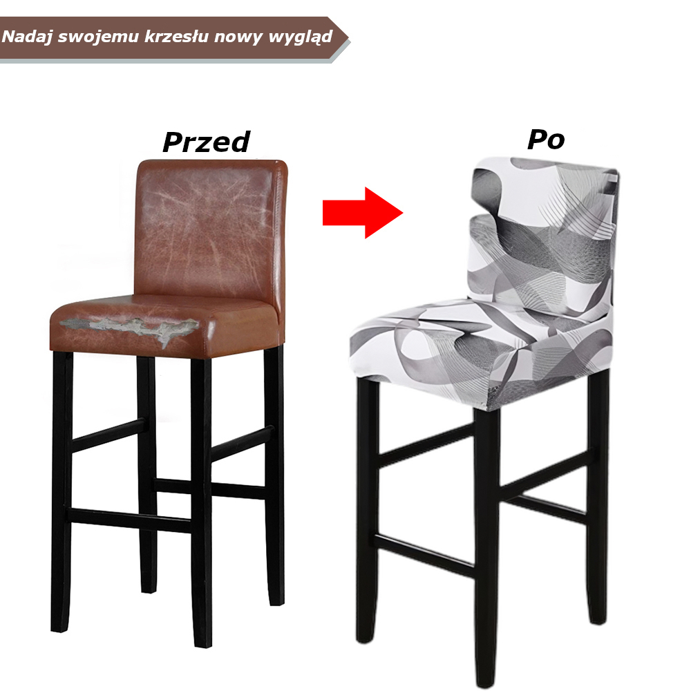 Elastyczny pokrowiec na krzesło barowe-hotelowe - przed i po