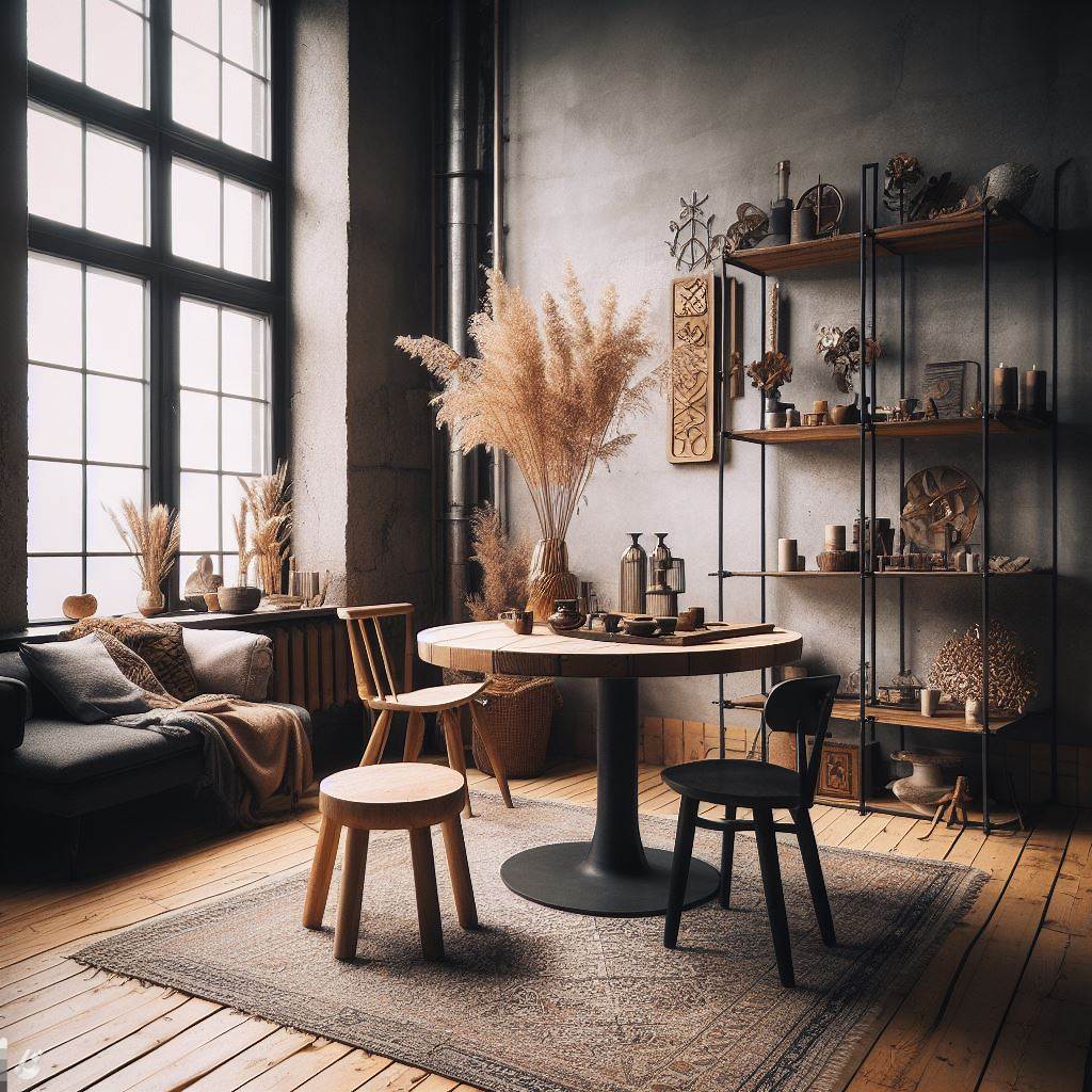Mały salon zaaranżowany w stylu industrialnym