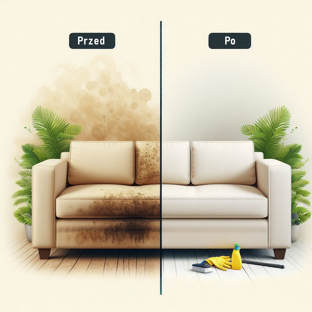 Sofa przed czyszczeniem i po czyszczeniu