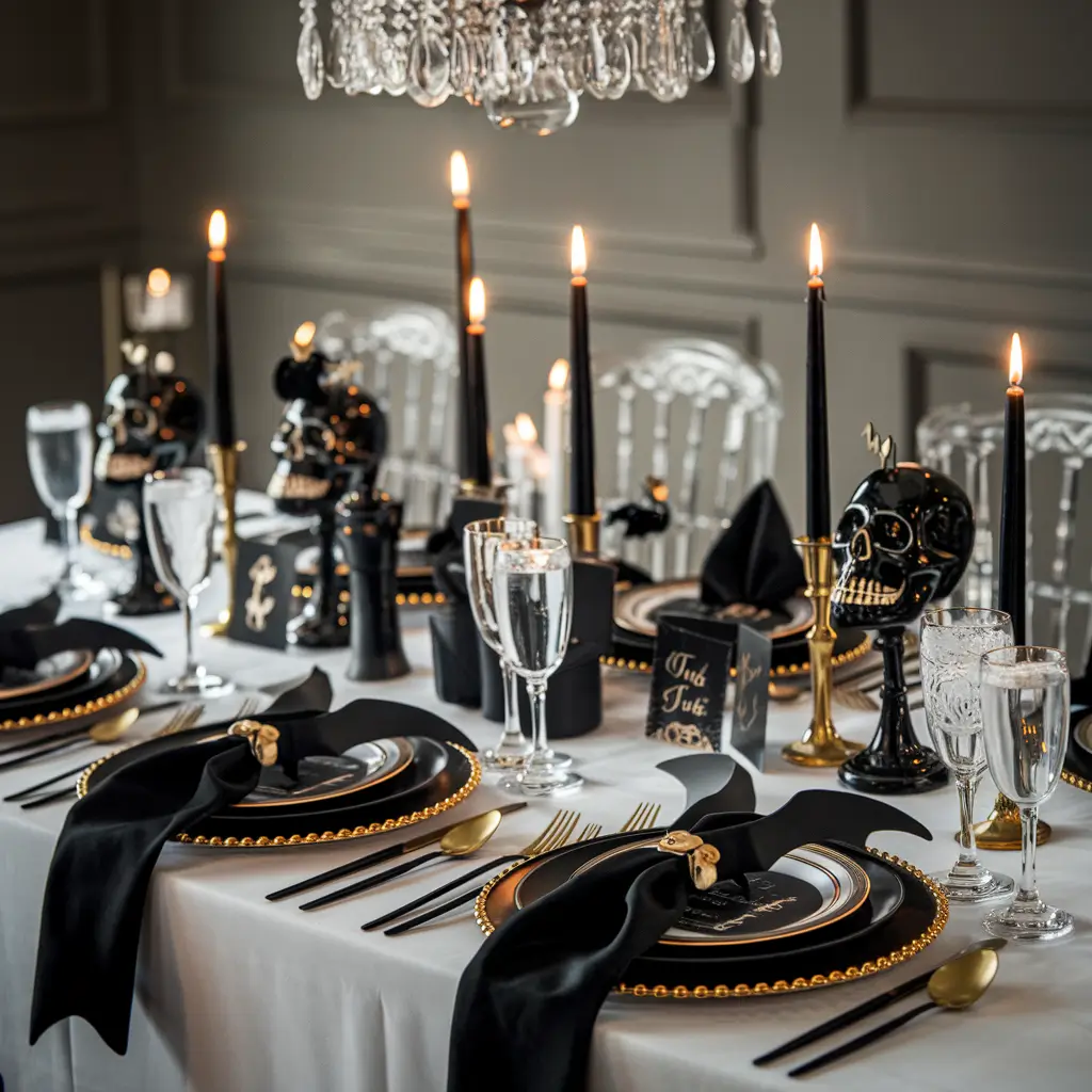 Klasyczny czarny stół na halloween