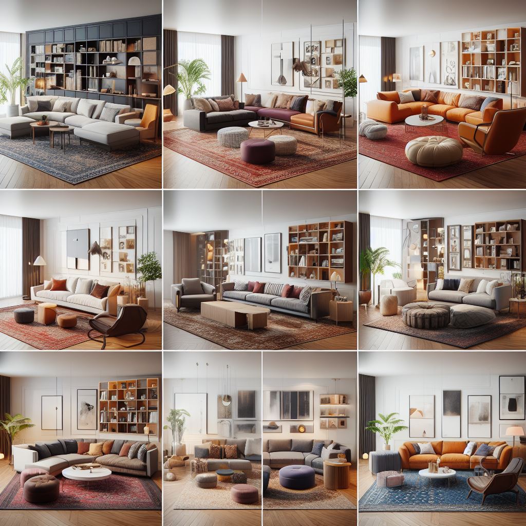 Porównaniu układów mebli w tym samym pokoju