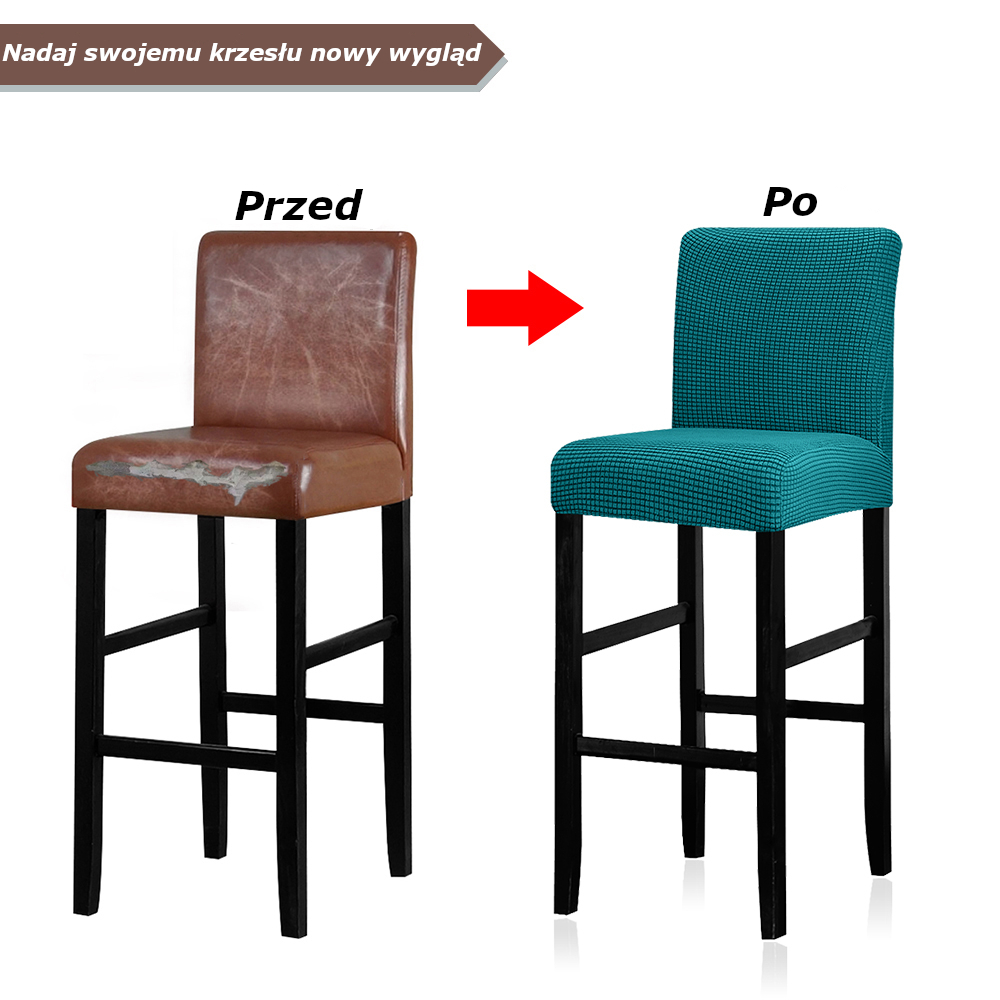 Żakardowy pokrowiec na krzesło barowe-hotelowe - przed i po