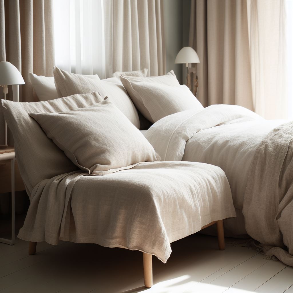 Pokrowce lniane na krzesłach w sypialni - Bing DALL-E 3