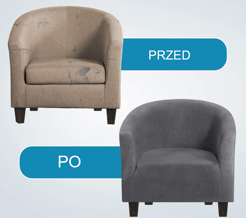Fotel przed i po założeniu pokrowca