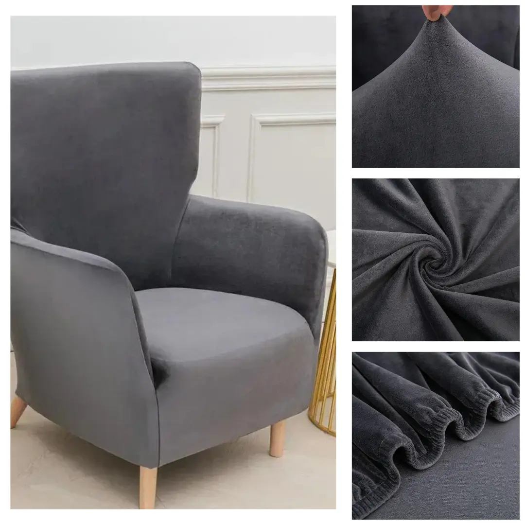 Aksamitny pokrowiec na fotel uszak IKEA oskarshamn, matteriał i przeszycia