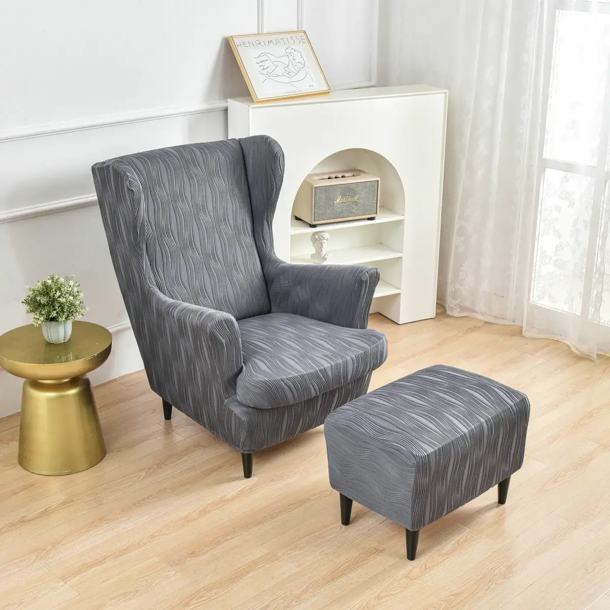 Pokrowiec na fotelu uszak - zestaw z podnóżkiem