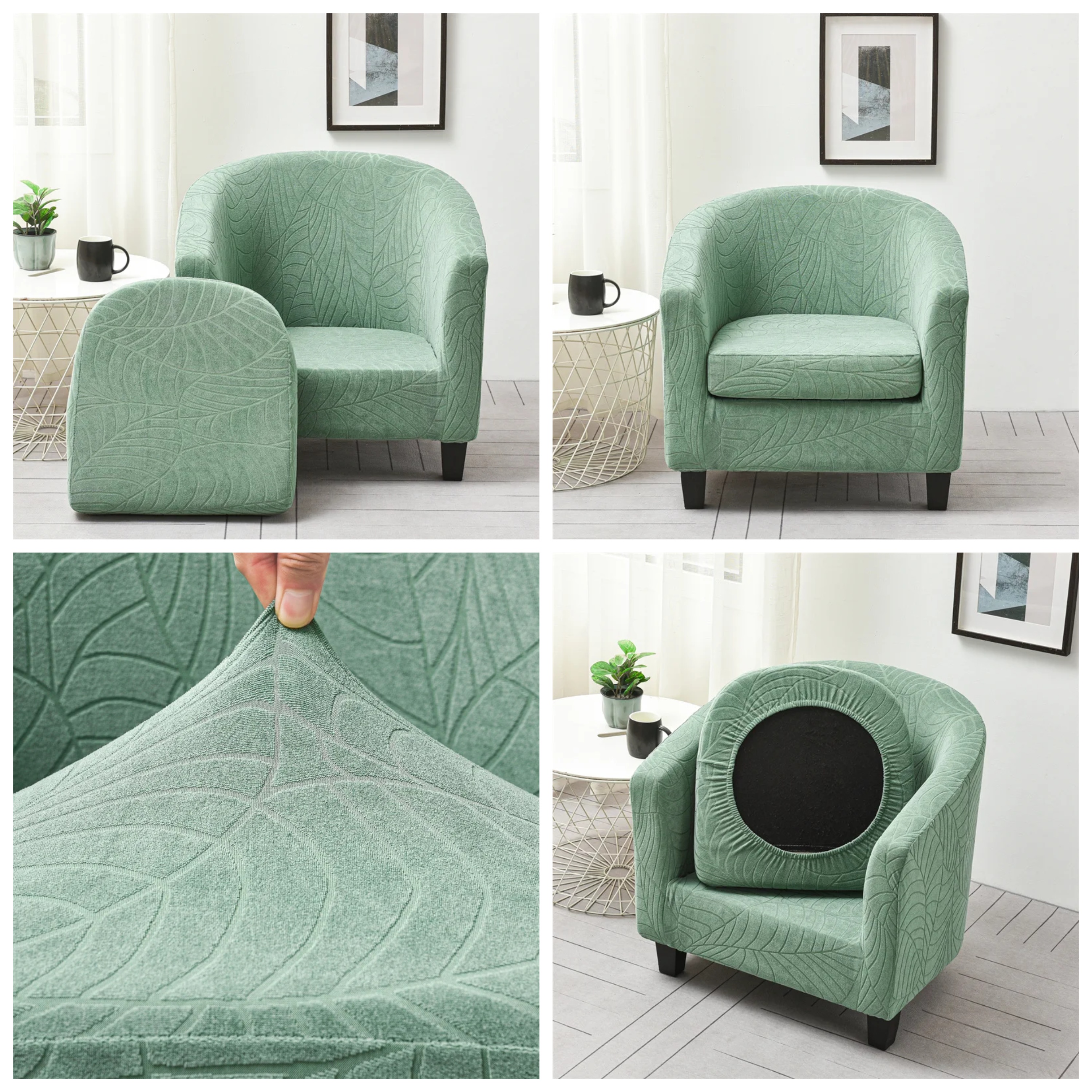 Fotel klubowy po nałożeniu żakardowego pokrowca