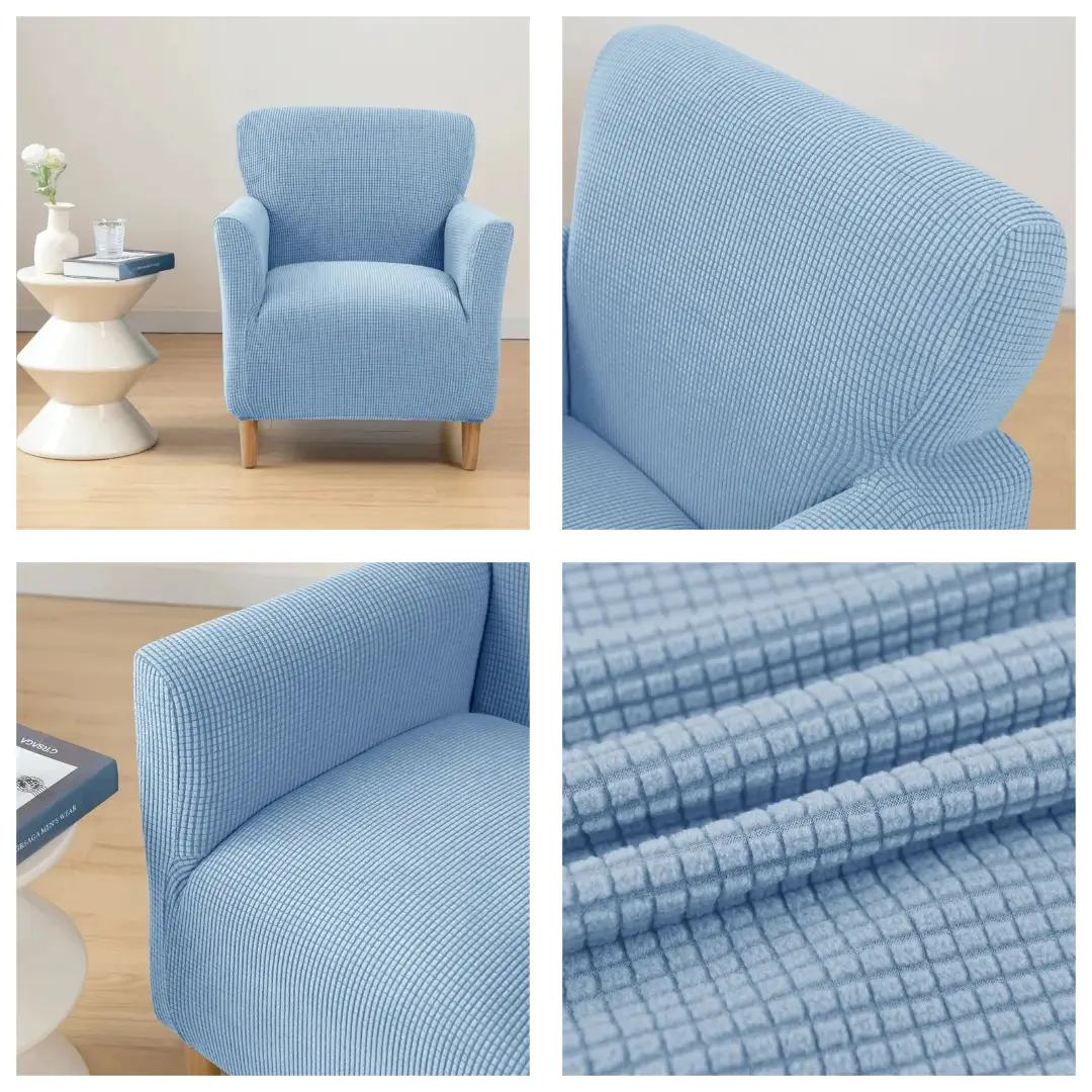 Żakardowe pokrowce na fotele klubowe w salonie