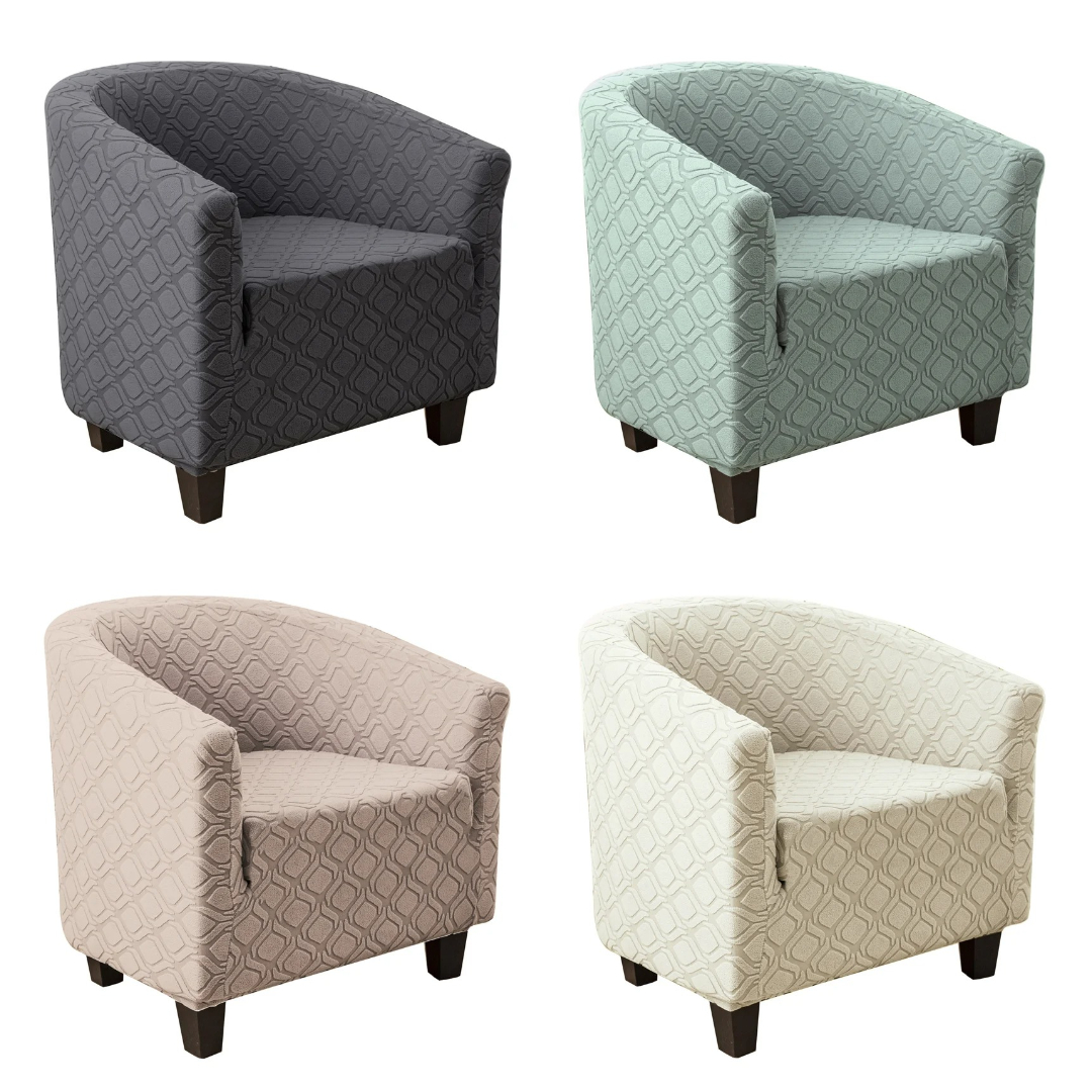 Fotel klubowy po nałożeniu żakardowego pokrowca