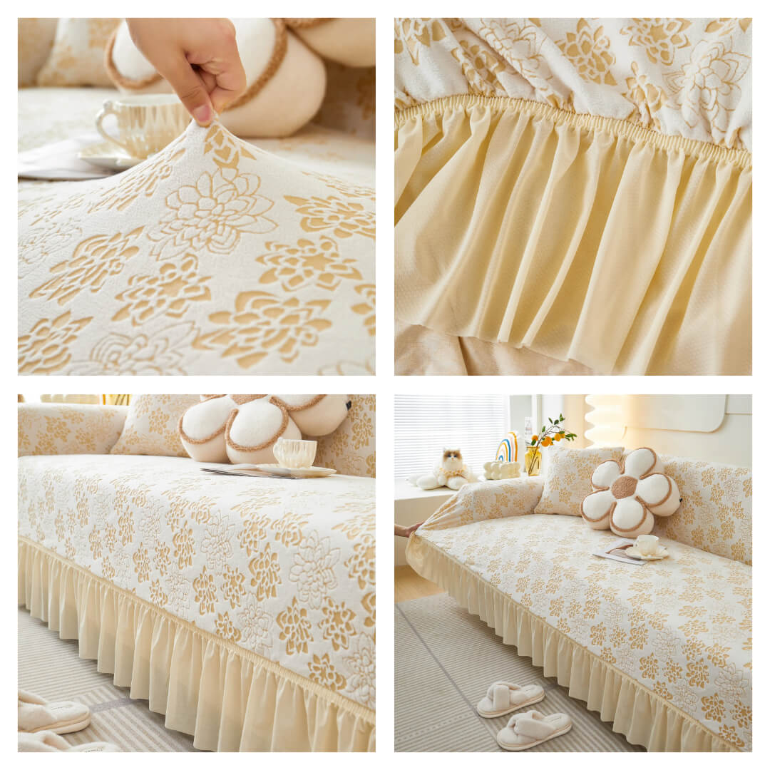 Pokrowiec na kanapę - sofę z falbaną - blossom - detale