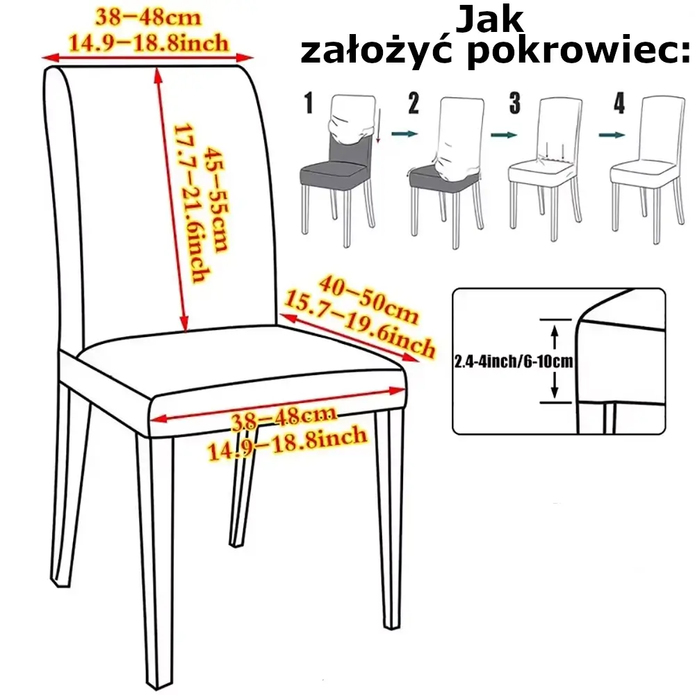 ŻAKARDOWY POKROWIEC NA KRZESŁO DO KUCHNI - JADALNI - SALONU - Jak sprawdzić rozmiar? Czy pasuje?