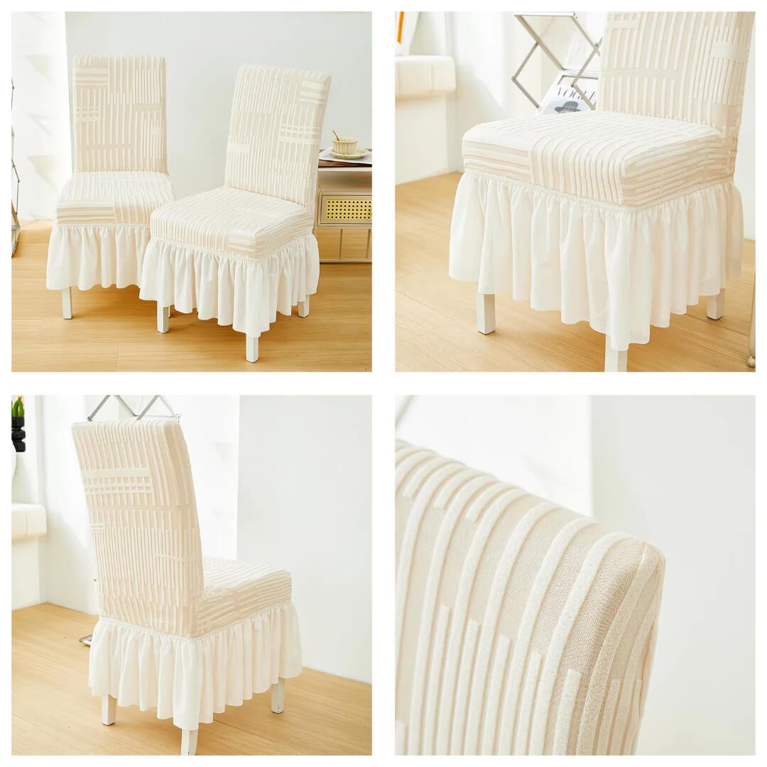 Żakardowy pokrowiec na krzesło z falbaną - detale