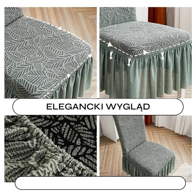 Żakardowy pokrowiec na krzesło z falbaną - detale