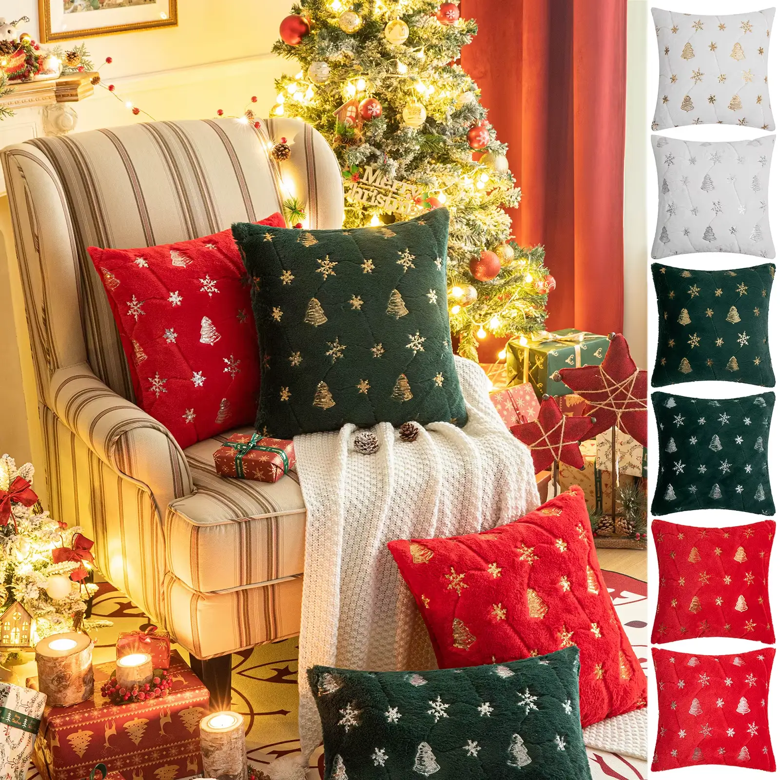 Żakardowe poszewki na poduszki w świątecznym motywie