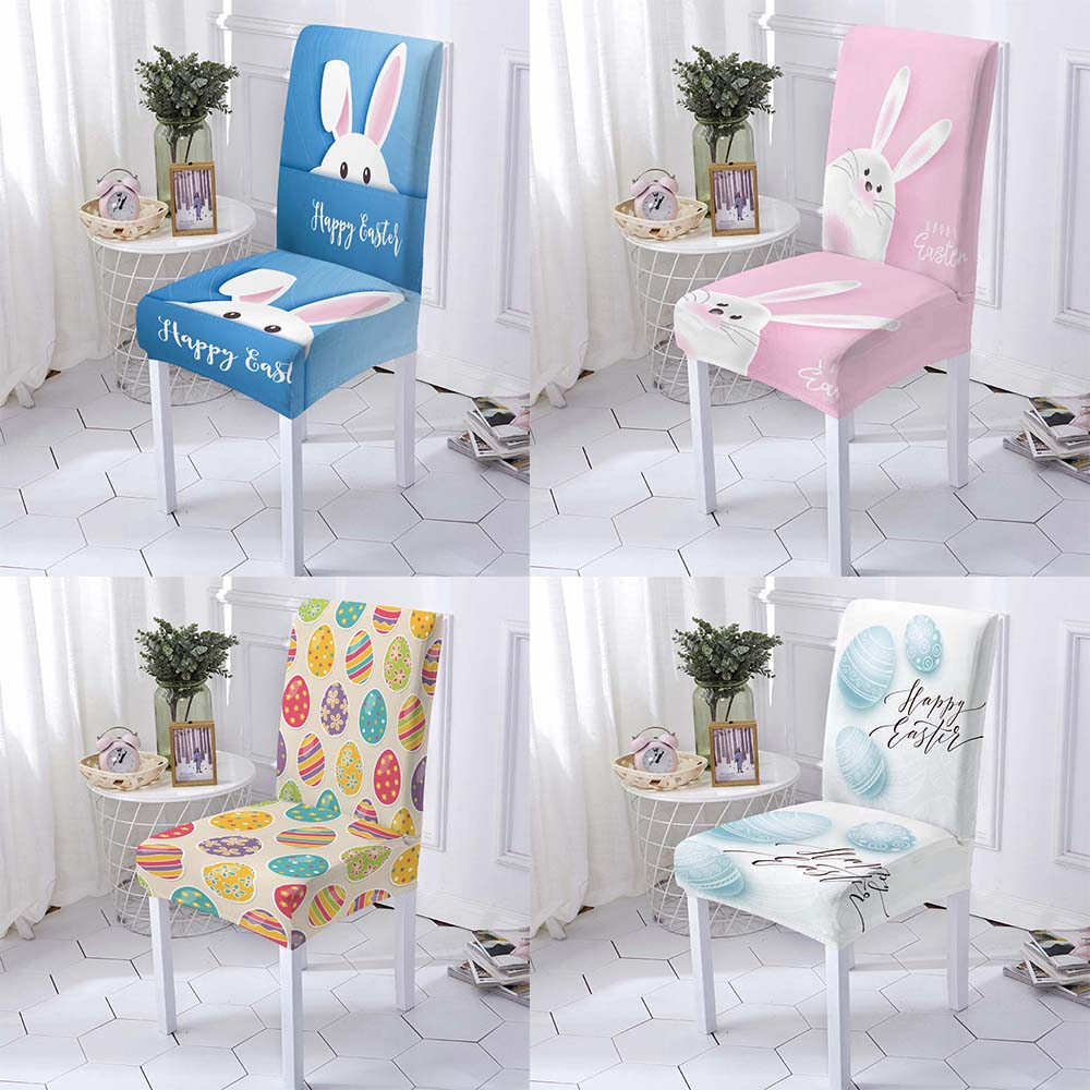 Świąteczne wielkanocne pokrowce na krzesłach w kuchni