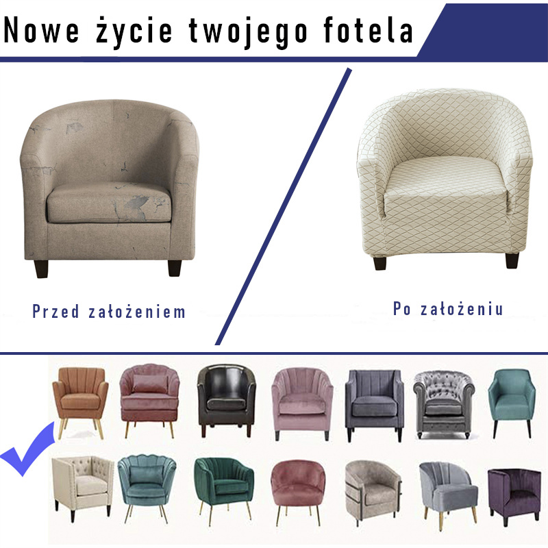 Żakardowe pokrowce na fotele klubowe w salonie