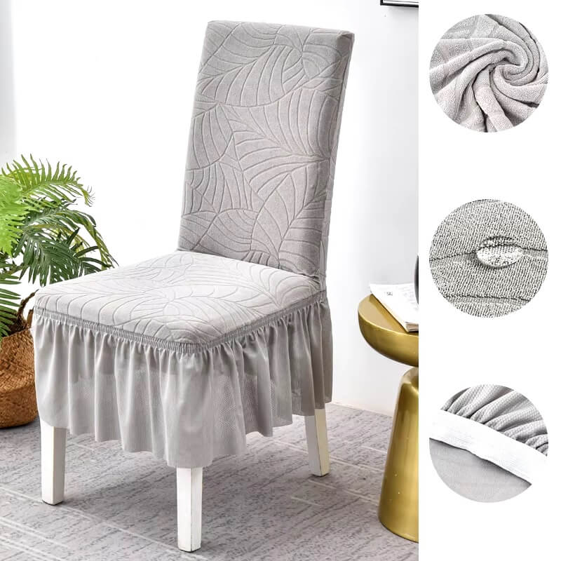 Żakardowy pokrowiec na krzesło z falbaną - detale