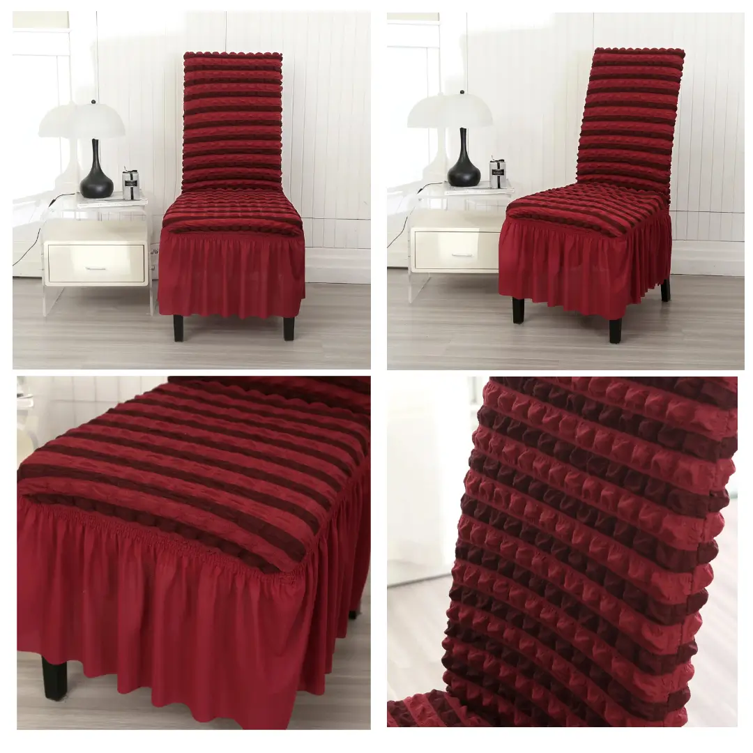 Żakardowy pokrowiec na krzesło z falbaną - kolory - motyw bubble