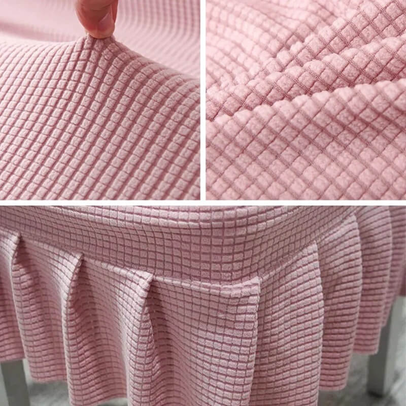 Żakardowy pokrowiec na krzesło z falbaną - kolory - motyw kratka