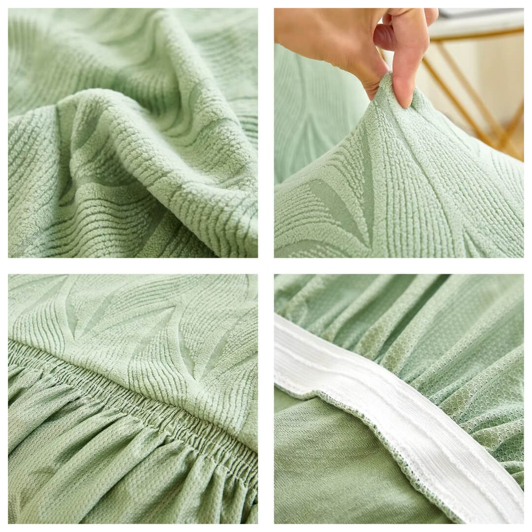 Żakardowy pokrowiec na krzesło z falbaną - detale