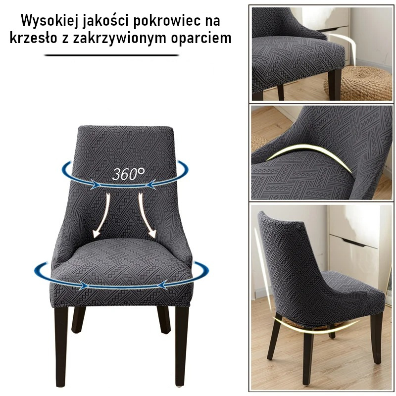 Żakardowy pokrowiec na krzesło z zakrzywionym oparciem