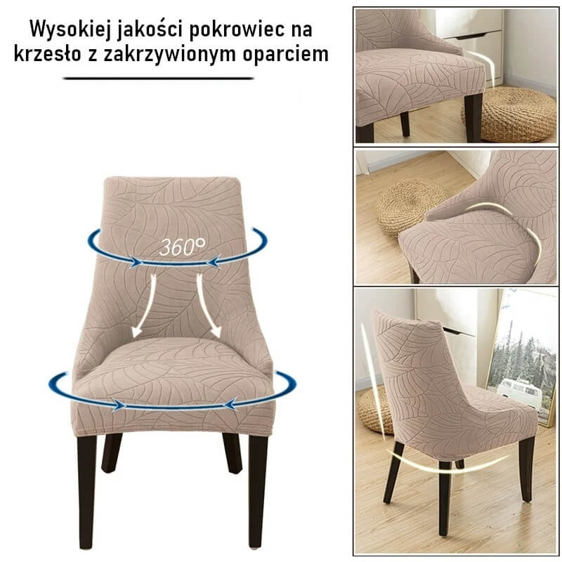Żakardowy pokrowiec na krzesło z zakrzywionym oparciem