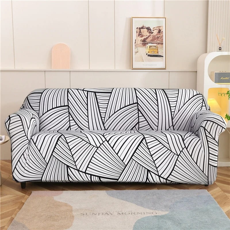 Biało czarny pokrowiec na kanapę z wzorem 3d